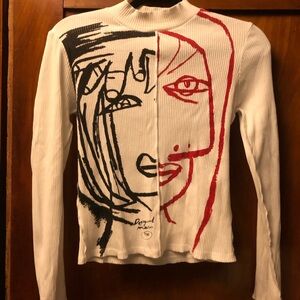 Desigual Cream Top with Bold abstract Face Design